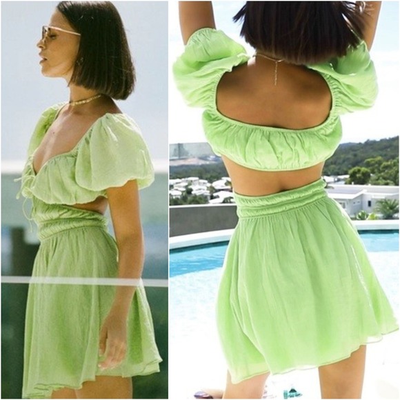 Sabo Skirt Zara Mini Dress Cutout Puff Sleeve Resort Boho Coquette Lolita XS - Picture 10 of 11